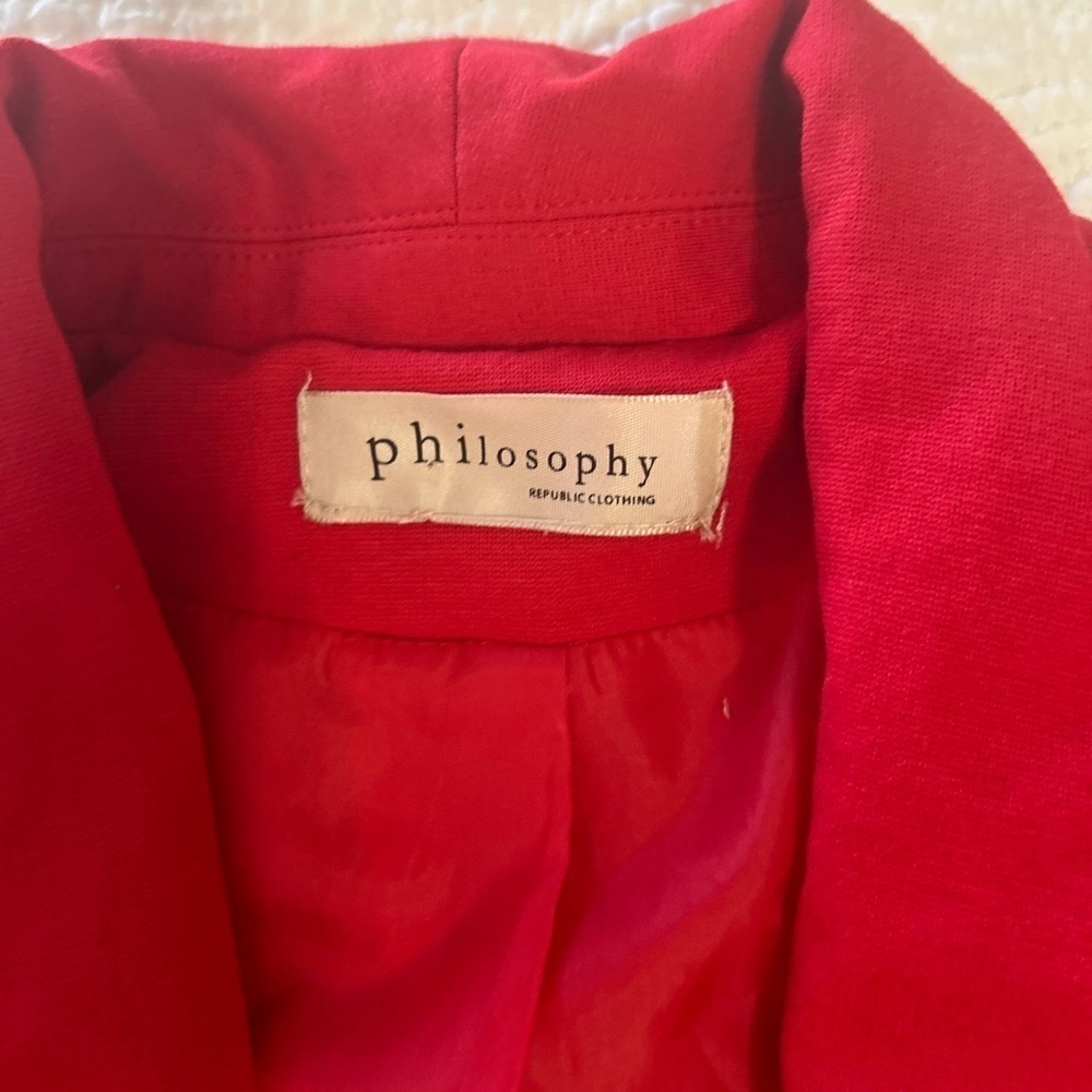 Anthropologie Philosophy Red Collarless Cropped Blazer. Size Small. - Picture 6 of 8